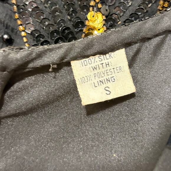 Vintage Black & Gold Beaded Cocktail Dress – Art Deco Sequin Short Sleeve Party - Picture 3 of 9
